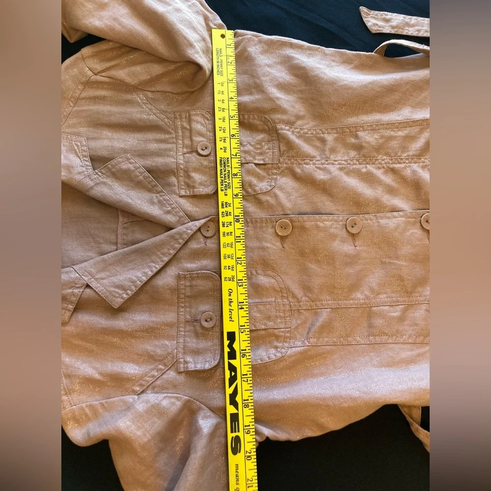 Chico’s Pink Linen Jacket Shirt Tie Waist - Picture 8 of 15